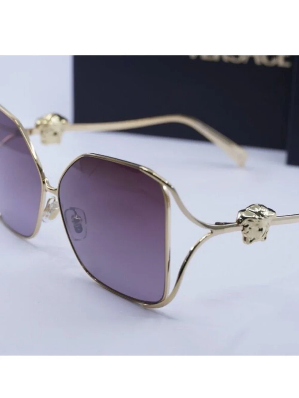 Versace Violet Lens Gold Frame Medusa Accent Womens Sunglasses Eyewear